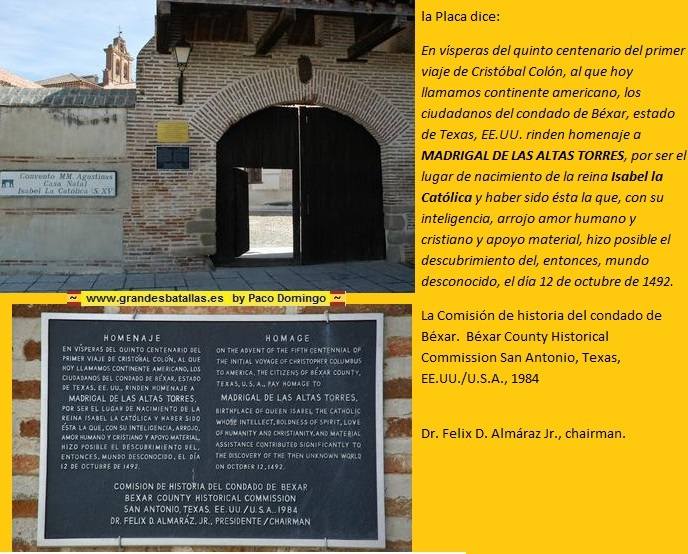 PLACA MADRIGAL DE LAS ALTAS TORRES EN HONOR DE LA RTEINA ISABEL